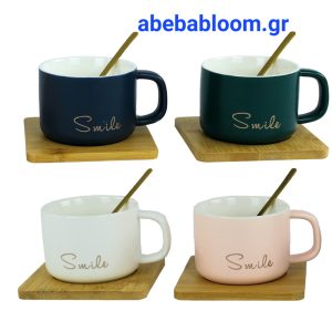 κουπα με ξυλινη βαση κ κουταλακι